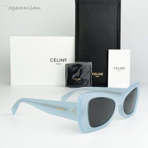 NEW Celine CL40236I 84A CELINE 3 DOTS Shiny Blue Grey Women Butterfly Sunglasses
